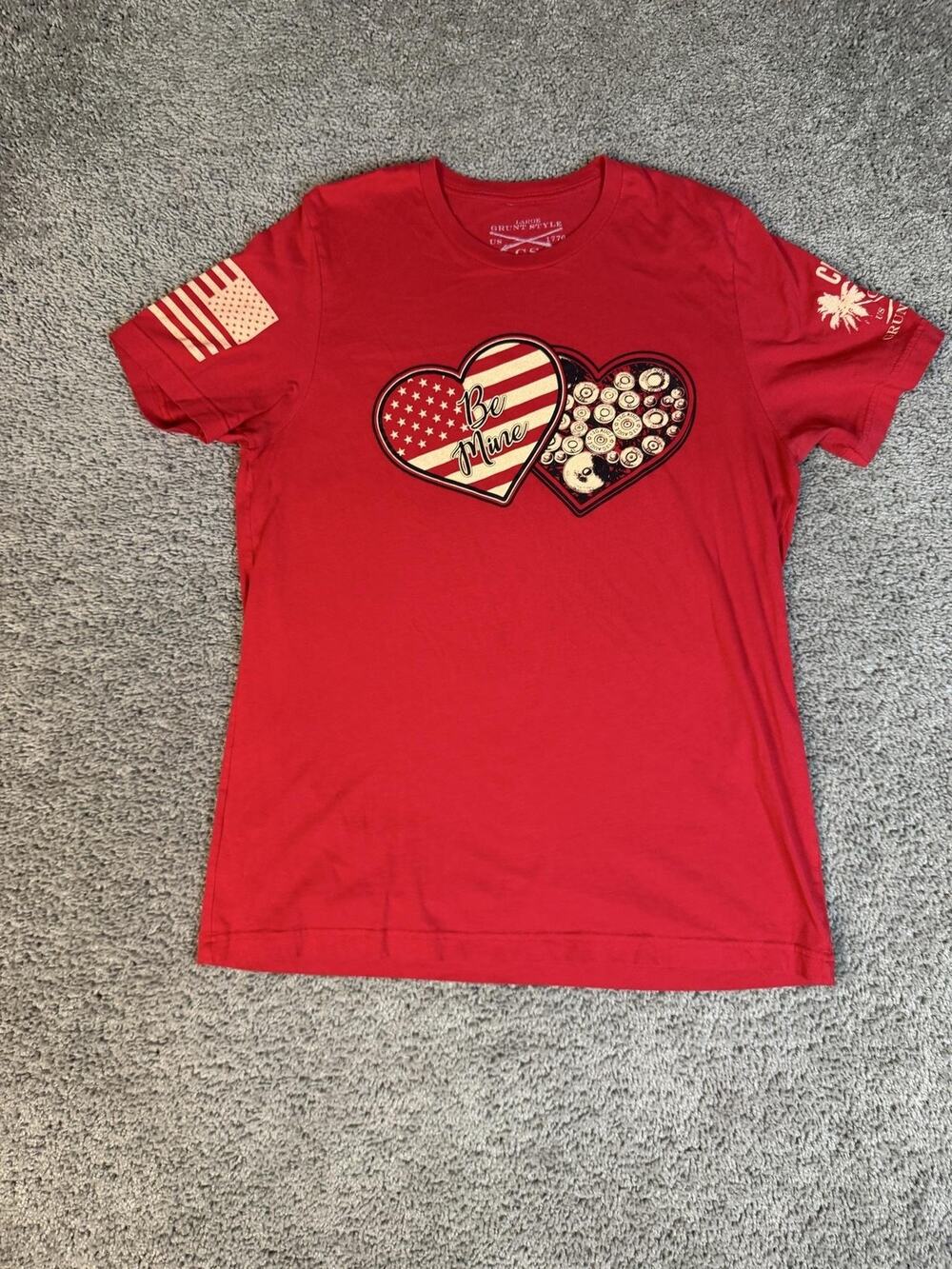 Grunt Style Shirt Womens L Red Be Mine Heart Flag Front Back Graphic Tee
